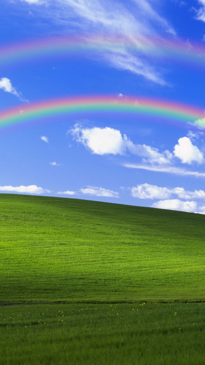 Windows XP Wallpaper 4K, Bliss, Landscape, Rainbow, Blue